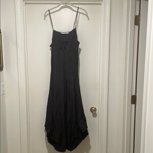 Luna Luz  Eggplant Crinkled Tie Asymmetrical Adjustable Detailed Maxi Sundress
